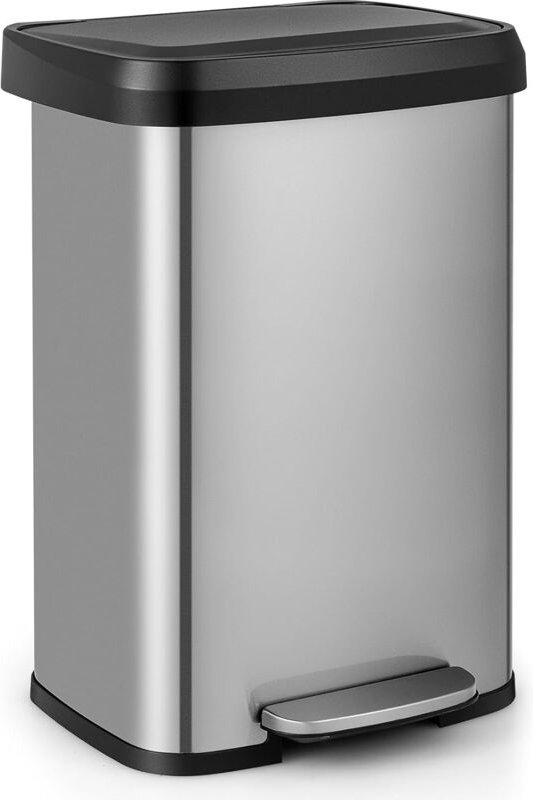 Abfalleimer Edelstahl, 50L Treteimer mit sanft schließendem Deckel, Griffe & Metallpedal, Mülleimer geruchsdicht für Küc...