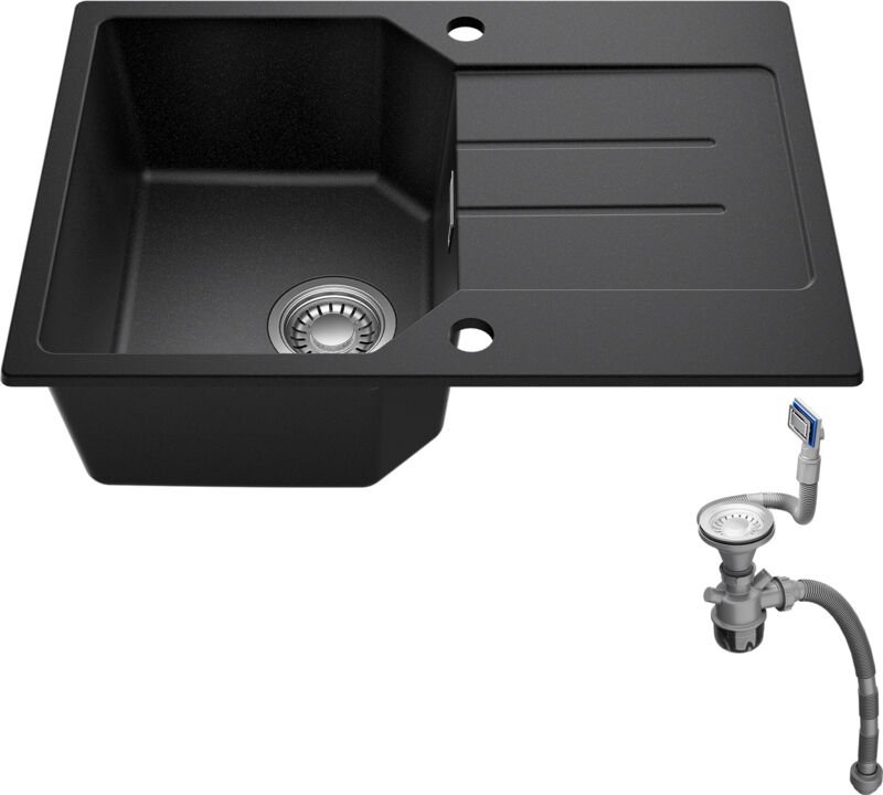 Anycee Max Granitspüle 65 x 45 cm - Hochwertige Spüle aus Granit mit Abtropffläche & geräuscharmen Eigenschaften, Anthra...