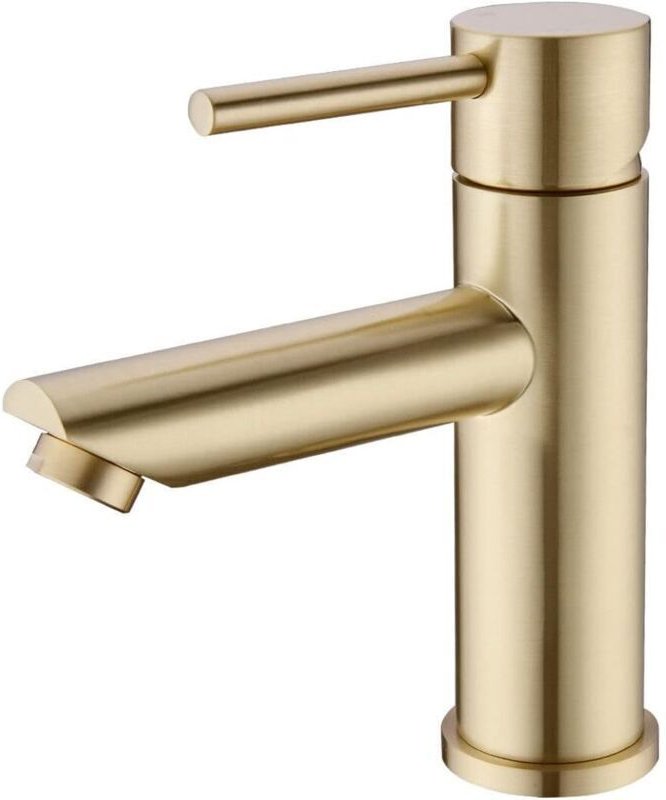 Waschtischarmatur, modernes, elegantes Design, Mischbatterie aus gebürstetem Messing in Goldoptik, Warm- und Kaltwassera...