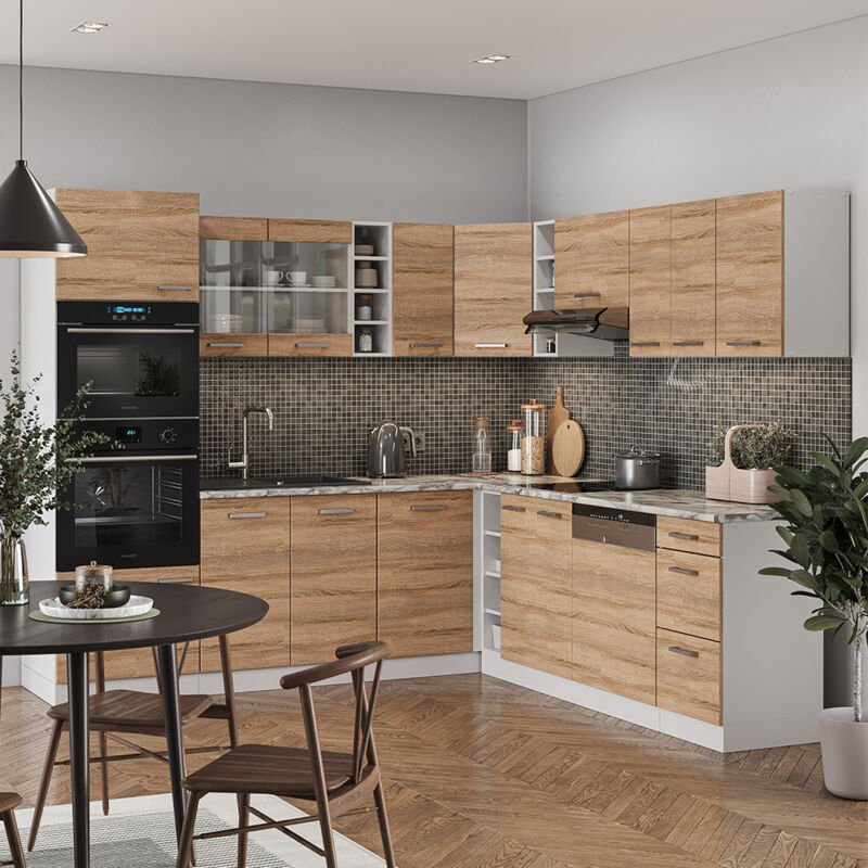 Vicco - Eckküche R-Line, Sonoma/Weiß, 237 x 60 cm ohne Arbeitsplatte