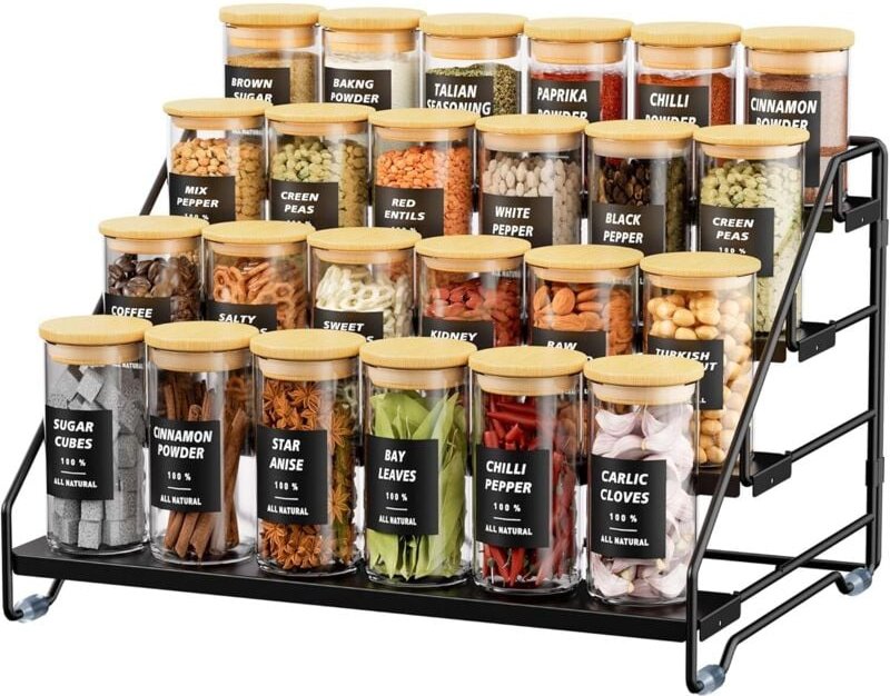 4-stöckiges Gewürzregal, verstellbares Metall-Gewürzregal, Gewürzhalter für die Küche, Gewürzregal mit 4 Haken, Gewürzor...