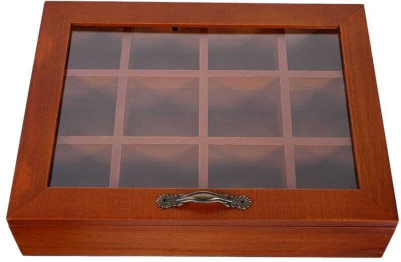 Tlily - für Teebeutel aus Holz mit 12 Fächern, Instant-Kaffeebeutelboxen mit transparentem Deckel