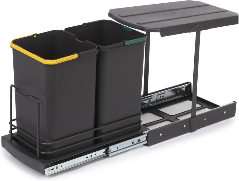 Recycle-Küchenrecyclingbehälter, 2 x 12 l, Bodenbefestigung und Handauszug/automatische Auszug, Kunststoff, anthrazitgra...