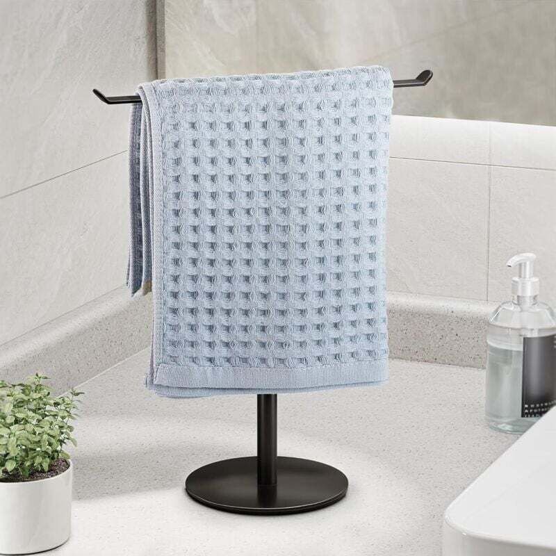 Portasciugamani a forma di T per bagno, mensola e ripiani leggeri per bagno, portaoggetti da cucina nero, organizer da b...