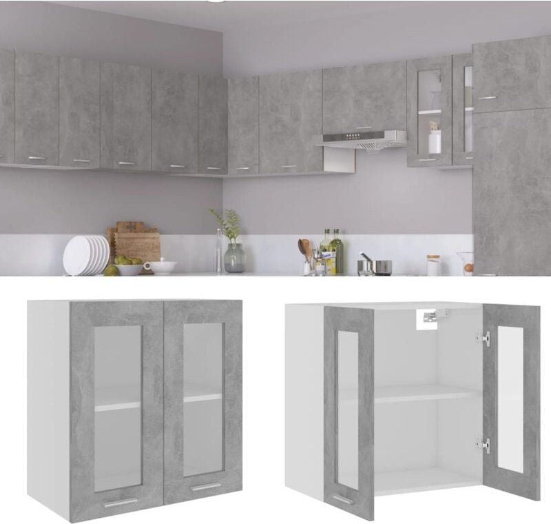 Hängeglasschrank Lyon Betongrau 60x31x60 cm Holzwerkstoff Vidaxl