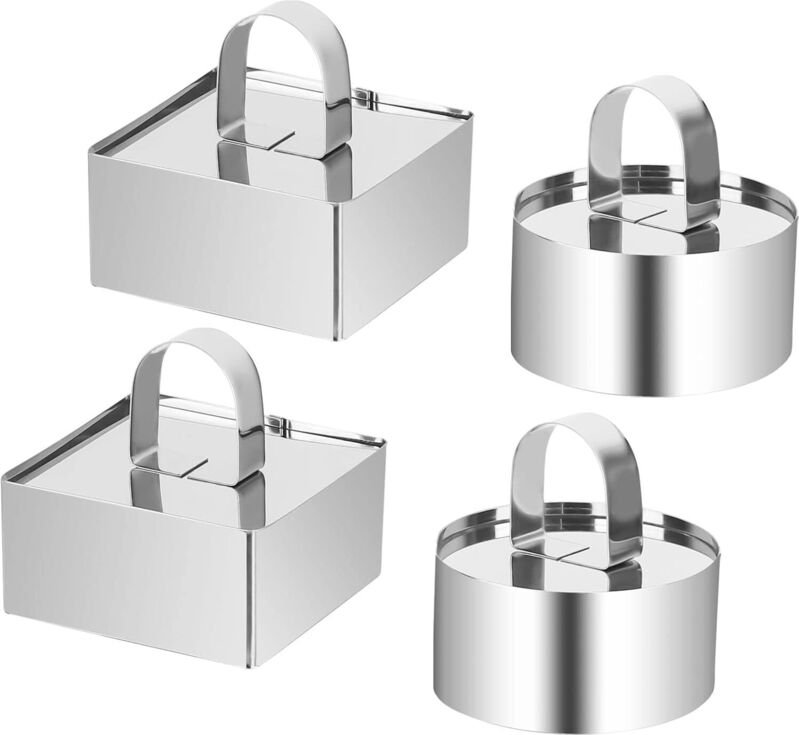 Präsentationsringe, 4 Stück 8 cm Edelstahl-Ausstecher, runde Keksausstecher mit Stopfer für Mousse-Torten und Desserts (...