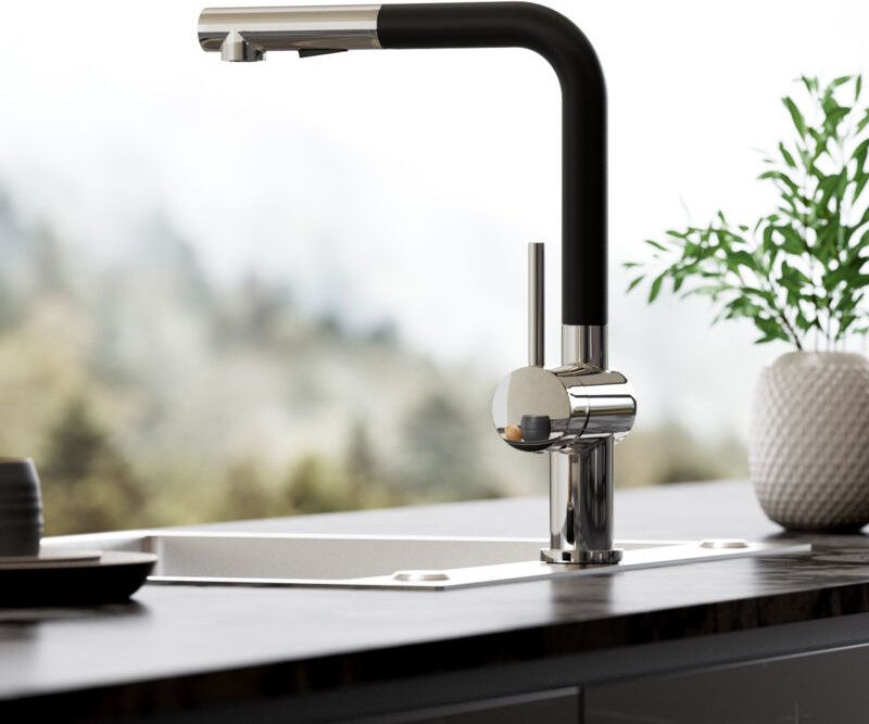 Küchenarmatur Wasserhahn Küche ausziehbar mit 2 Strahlarten Hochdruck 360° drehbar Spültischarmatur mit Brause, Schwarz ...