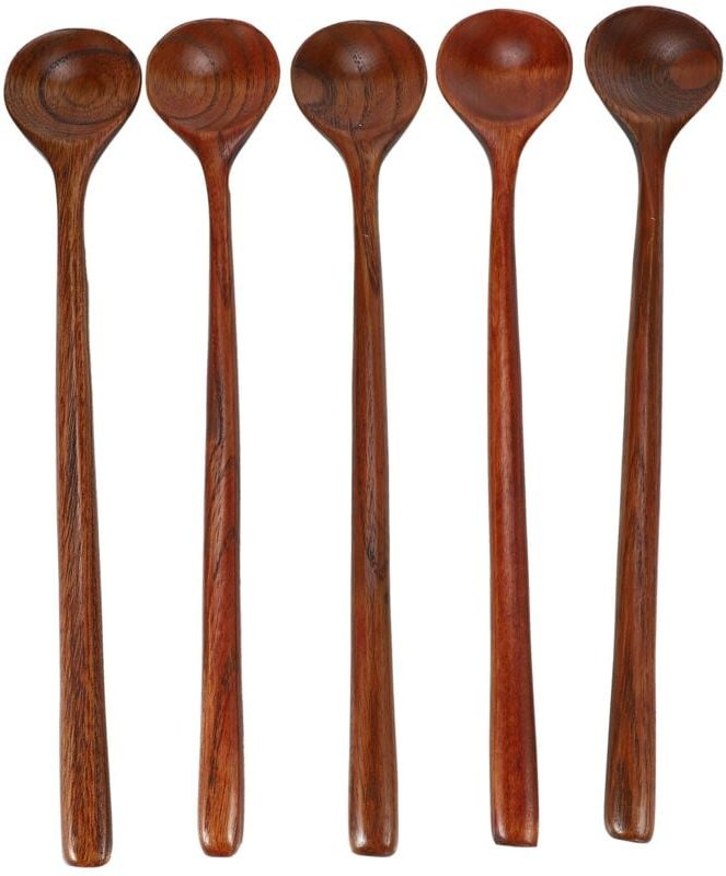 Lange LöFfel Aus Holz,5StüCk Koreanische Art 10,9Zoll 100% Naturholz Langer Griff Runde LöFfel für Suppenkochen Mischen ...