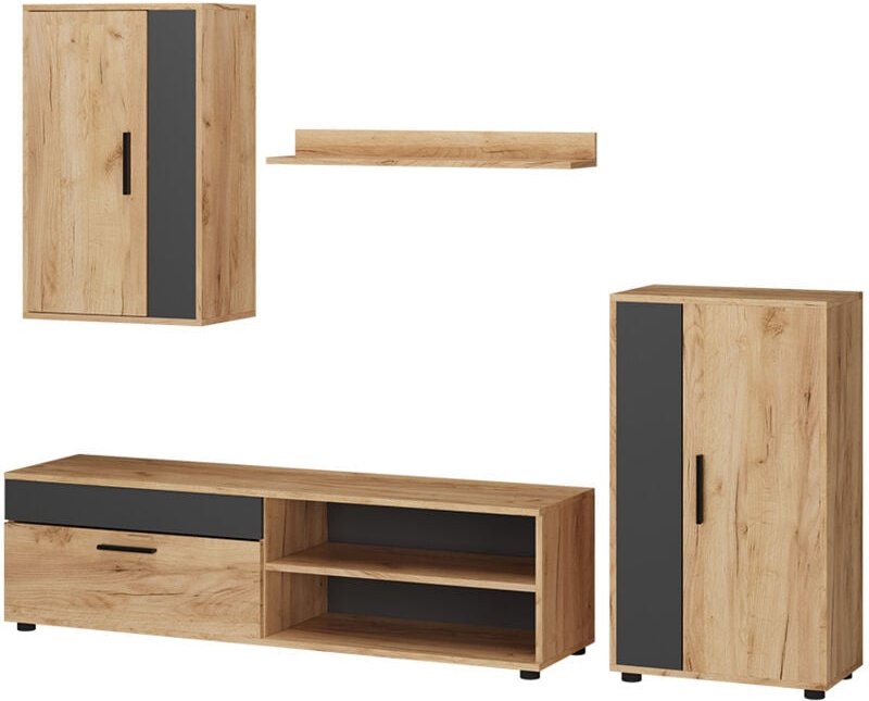 Thumbnail - Wohnwand Berno, Goldkraft Eiche, 4er Set Vicco
