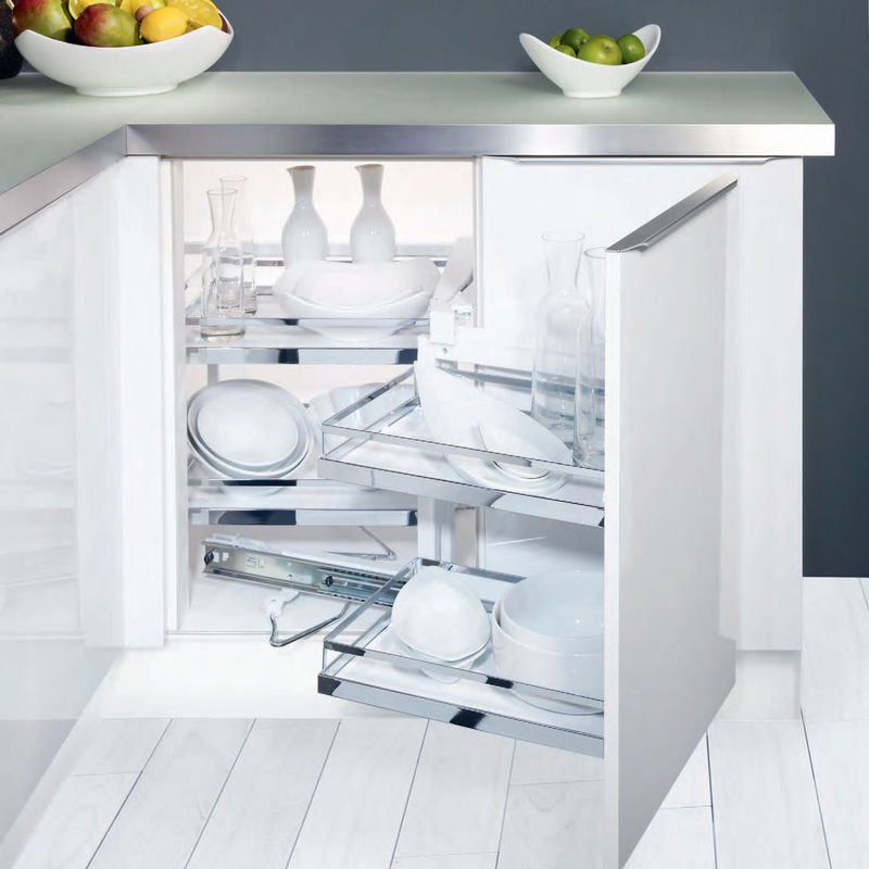 Thumbnail - Magic Corner rechts mit Arena Classic Holzboden Eckschrankbeschlag, silbergrau/ grau - Kesseböhmer