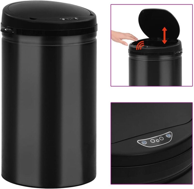 Automatischer Sensor-Mülleimer 40 l Kohlenstoffstahl Schwarz - Vidaxl