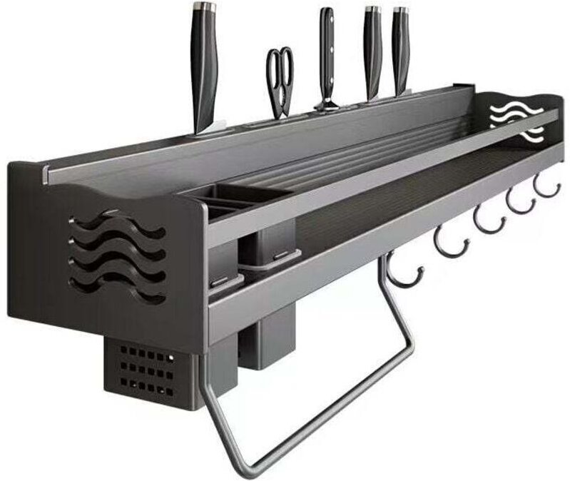 Gewürzregal, Wandmontiertes Küchenregal, Kein Bohren erforderlich, Gewürzhalter mit 6 abnehmbaren Haken, Kann Gewürze au...