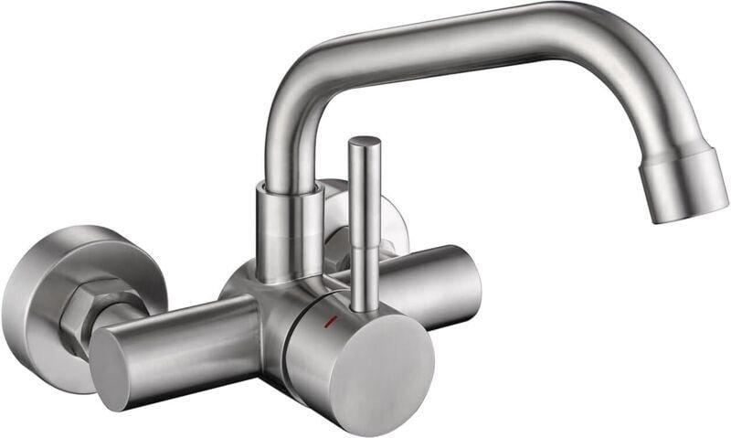 Vtizikl Robinet de cuisine mural argenté, mitigeur mural rotatif à 360°, robinet en acier inoxydable 304