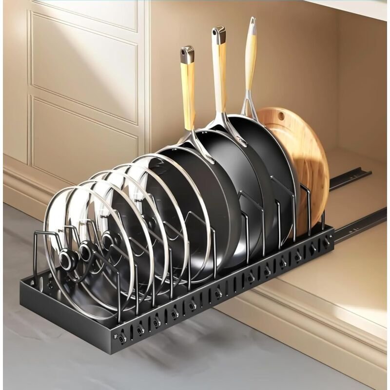 Topf- und Pfannen-Organizer, Deckel-Organizer mit 12 verstellbaren Fächern, erweiterbarer Topfhalter, Topfdeckel-Organiz...