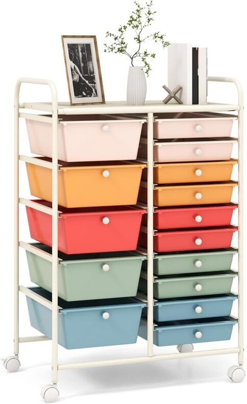 Thumbnail - GOPLUS Rollwagen mit 15 Schubladen, Schubladenwagen Farbewahl, Beistellwagen Haushaltswagen Rollcontainer Badrollwagen B...