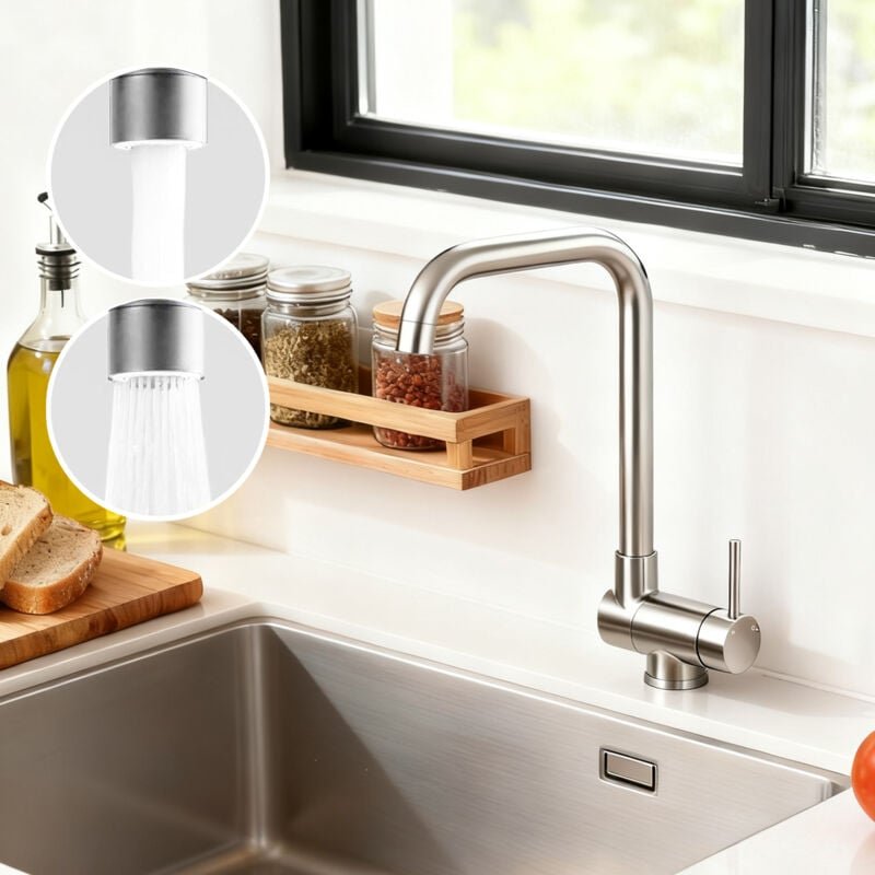 AICA Wasserhahn Doppelfunktion 360° Drehbare Kippbare Gebürstet Küchenarmatur mit 304 Edelstahl und Keramikventil Mischb...