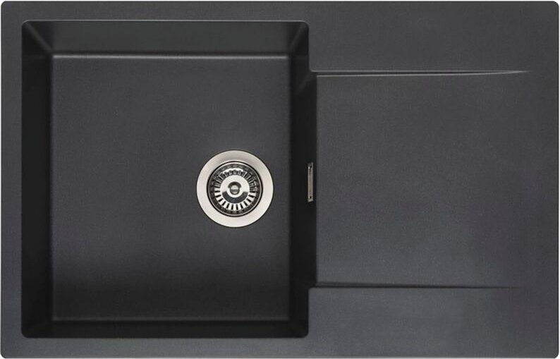 Reginox Einbauspüle mit Abtropffläche Amsterdam 78 - robustes Spülbecken aus Granit, black silvery