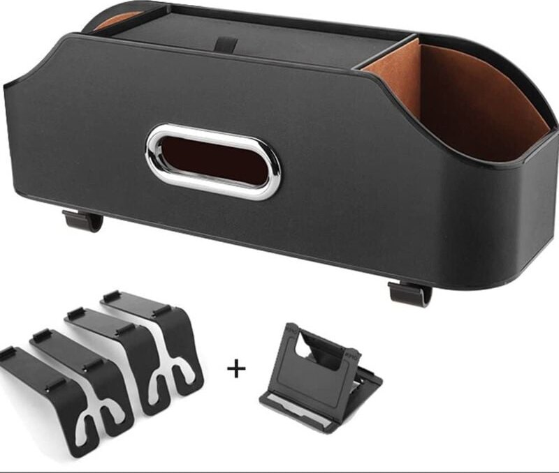 Auto-Rücksitz-Kopfstützen-Organizer mit Getränkehalter, Taschentuchbox und Kopfstützenhaken, für Kinder und Erwachsene, ...