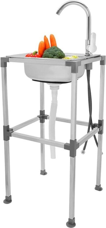 Spüle Küche aus Edelstahl Freistehende Spültisch 1 Becken mit Wasserhahn 38 x 33 x 75cm Küchenspüle für Haushalten, Rest...