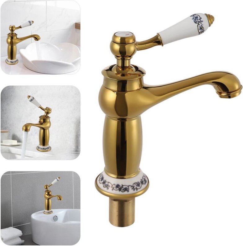 Gojoy - Retro Bad Wasserhahn Messing Waschbecken Wasserhahn für Badezimmer, Küche, Vintage Waschtischarmatur +Schläuc (G...