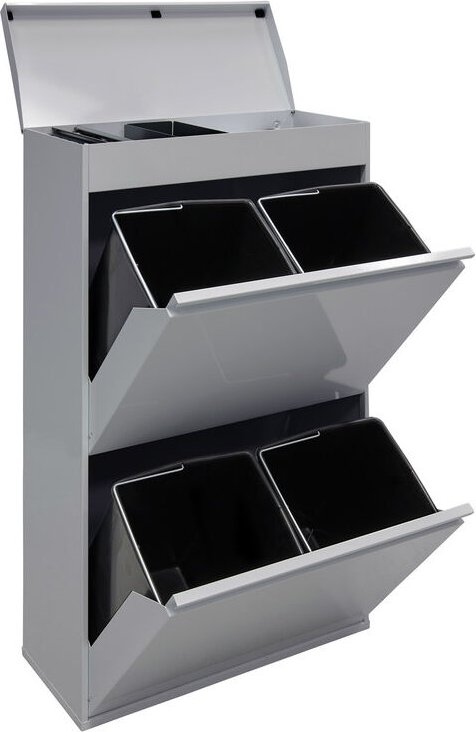 Top Recycling Abfalleimer / Mülleimer aus Stahl mit Aufbewahrungsbox mit Deckel, Mülltrennsystem mit 4 entnehmbaren Inne...