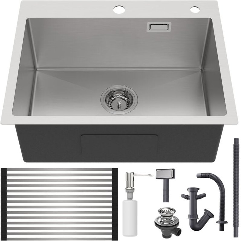 Auralum Edelstahl Küchenspüle 58 x 45 cm Einbauspüle, Küchenspülbecken für ab 65cm Unterschrank, Edelstahlspüle, inkl. S...