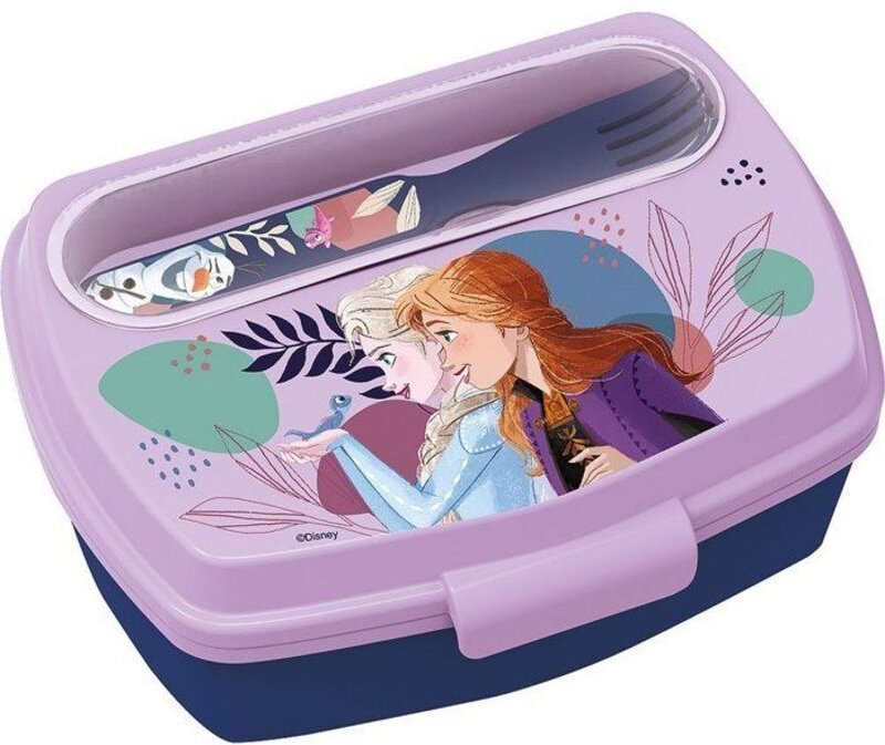 Fahrzeug Träger Tataway blaue Disney Sandwichbox für Mädchen aus Kunststoff Frozen Elsa Anna und Olaf mit Löffel und Gab...