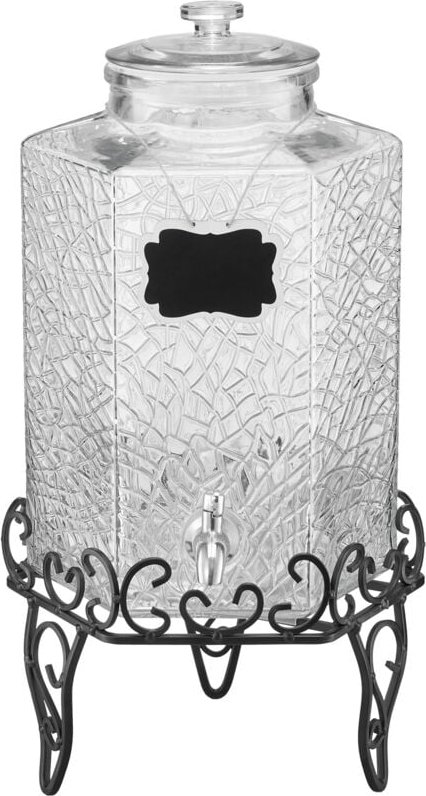 Getränkespender (1 x 10 l) aus Glas mit tropffreiem Zapfhahn und stabilem Metallständer – ideal für Restaurants, Partys,...