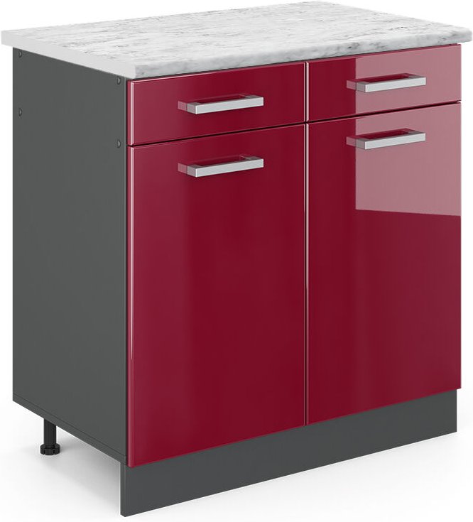 Vicco - Küchenunterschrank R-Line, Bordeaux Hochglanz, 80 cm ap Marmor