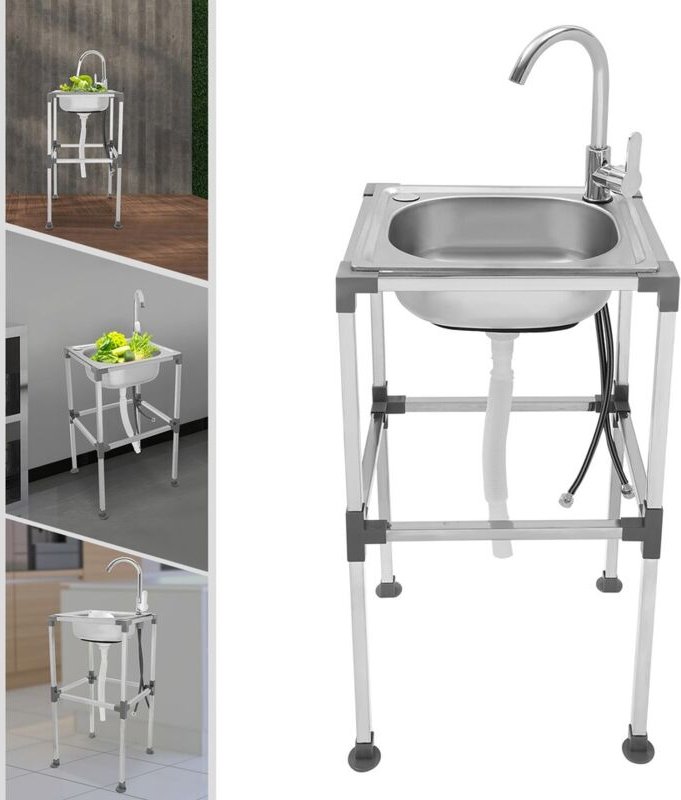 42 x 37 x 75 cm Aufsatzspüle aus Edelstahl Küchenspüle aus Edelstahl Rechteckige Aufsatzspüle mit Wasserhahn Küchenspüle