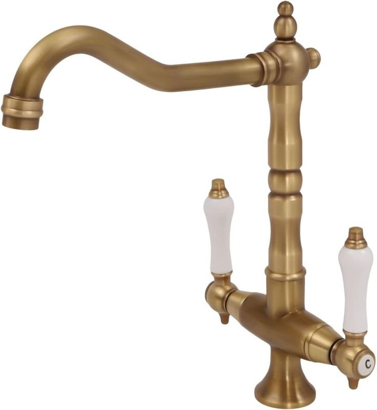 Wasserhahn, Wasserhahn Küche Chrom, Gold Retro, Messing Küchenarmaturen Zweigriffmischer Spültischarmatur 360° Schwenkba...