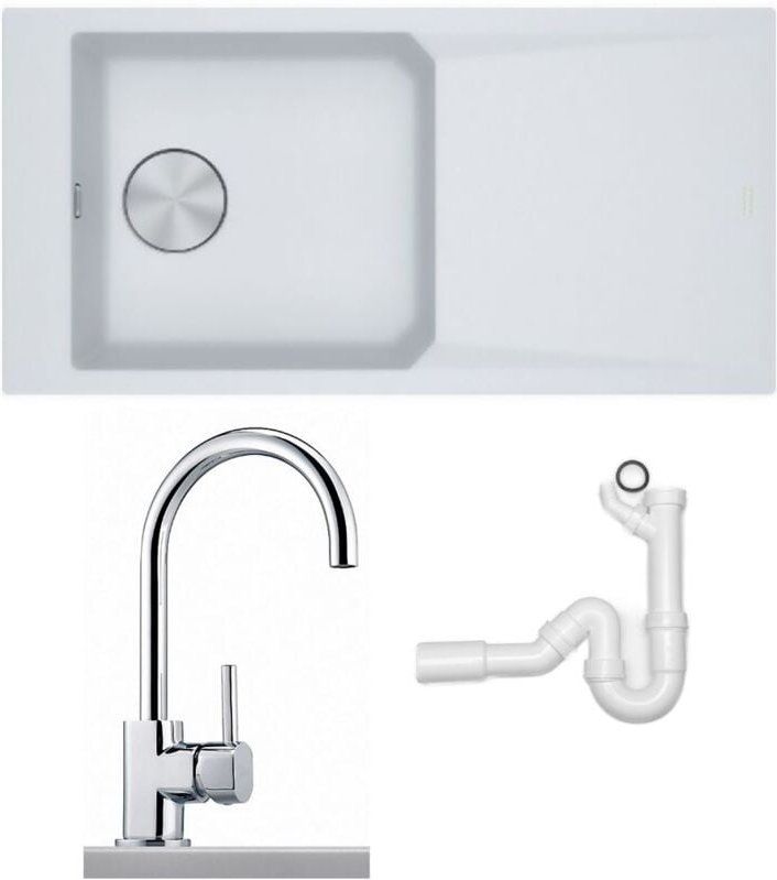 Spüle fxg 611-100 Glacier reversibel mit Armatur 115.0156.313 Chrom inklusive Anschlussgarnitur - Franke