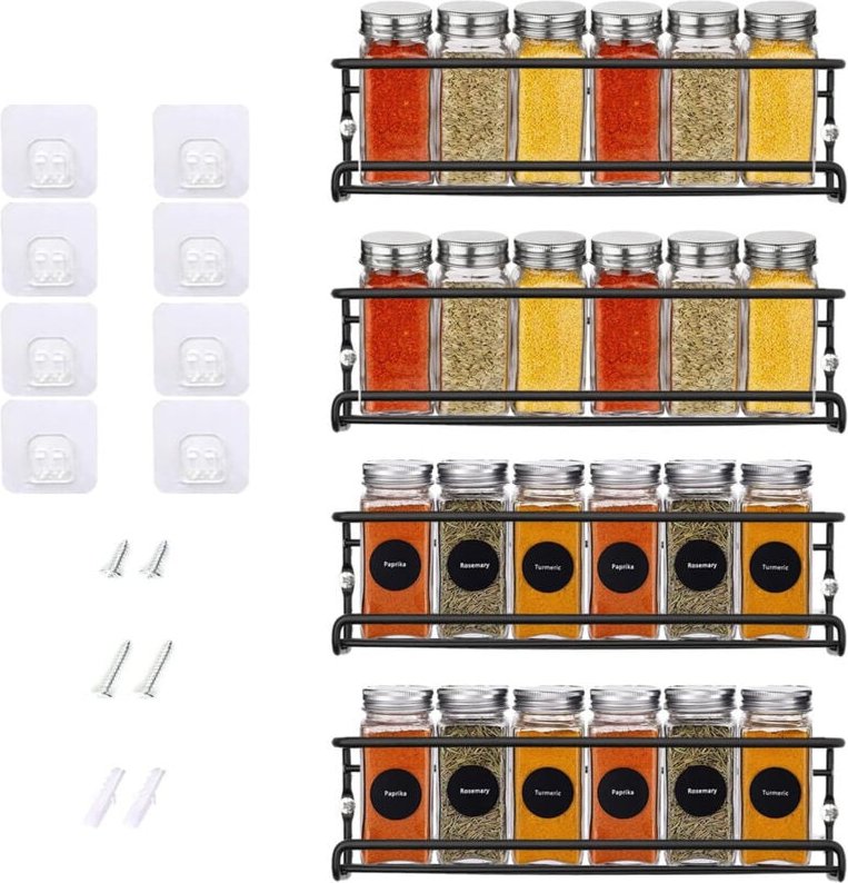 Sinbinta - Gewürzregal Wand 4-Etagen Gewürz Organizer Ohne Bohren,Gewürzregal Hängend,Wand Küchenregal aus Metall für Kü...