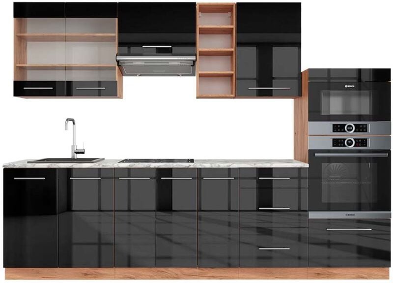 Vicco - Singleküche Fame-Line, Anthrazit-Gold/Weiß, 140 cm , ap Marmor