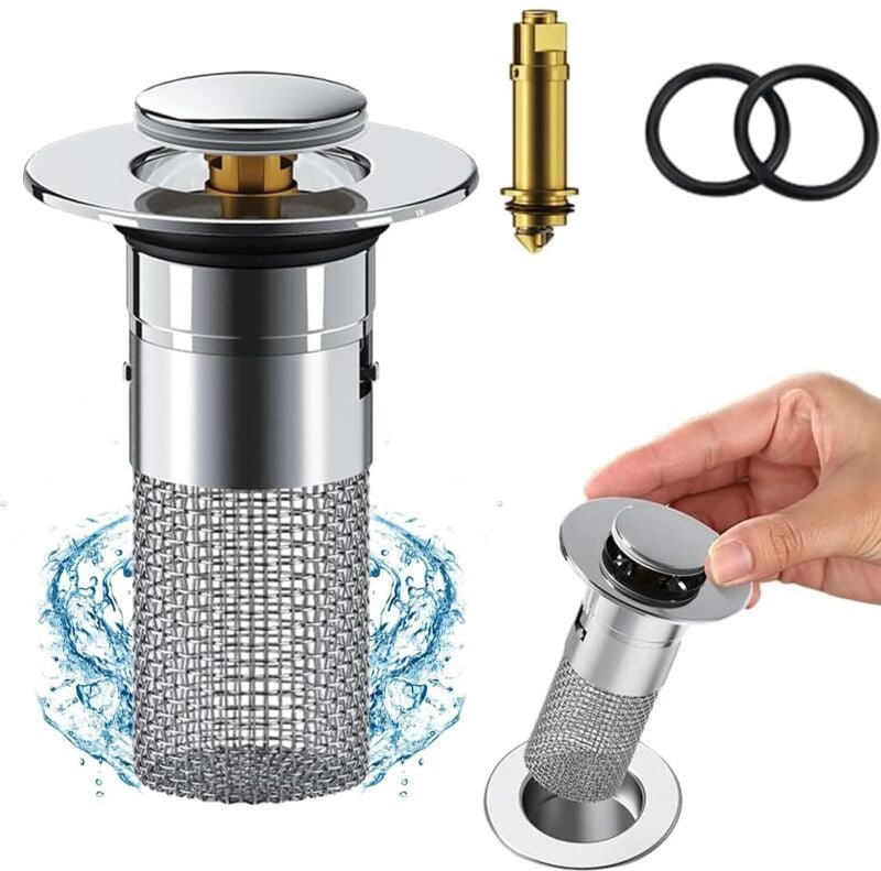 Thumbnail - Universal-Abflussstopfen zum Drücken für 34–40 mm große Abflussstöpsel mit Haarsieb für Abflussstöpsel auf der Arbeitspl...