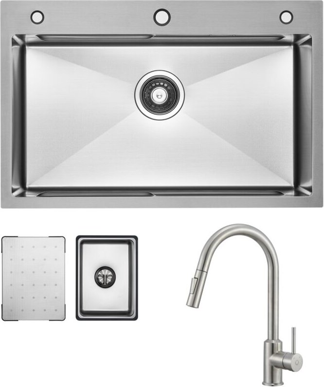 Cecipa Max - Küchenspüle aus Edelstahl 70x45cm Gebürstete Mit Abtropffläche + Ausziehbarer Küchenarmatur gebürstete Mit ...