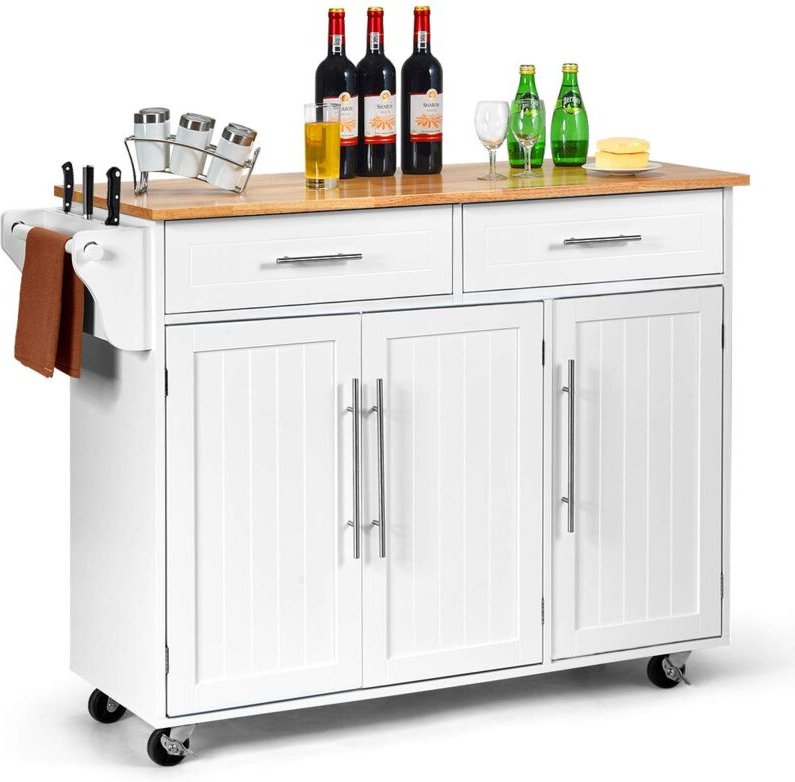 Küchenwagen auf Rollen, COSTWAY Servierwagen, mit Arbeitsplatte, mit Schubladen und verstellbaren Fächern, Weiß