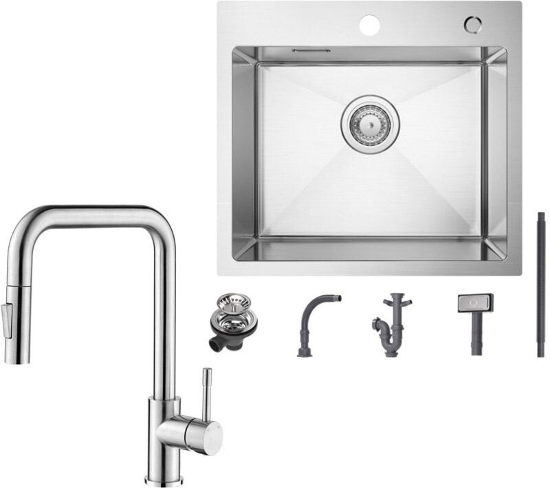 Cecipa Max - Spülbecken mit 1 Becken 50×45CM Edelstahlspüle Gebürstete + Küchenarmatur mit 2 Strahlarten Gebürstete ausz...