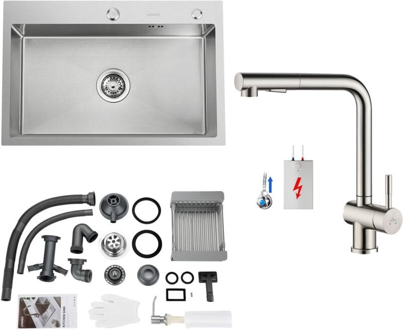 Edelstahl Küchenspüle + Niederdruck Ausziehbare Küchenarmatur, 68 x 45 cm Einbauspüle, große Küchenspüle, inkl. Seifensp...