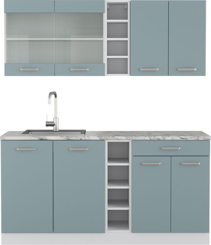 Thumbnail - Vicco - Singleküche R-Line, Blau-Grau, 160 cm , ap Marmor