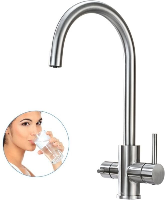 3 Wege Küchenarmatur Küche Wasserfilter Wasserhahn für Trinkwasser Küchenspüle Mischbatterie Küche 360° Drehbar Küchenar...