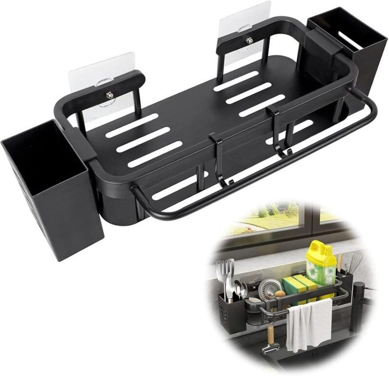 Spülbecken Organizer Hängend - Schwammhalter Küche Edelstahl Mit Klebstoff, Kein Bohren Spüle Organizer, Spülbecken Orga...