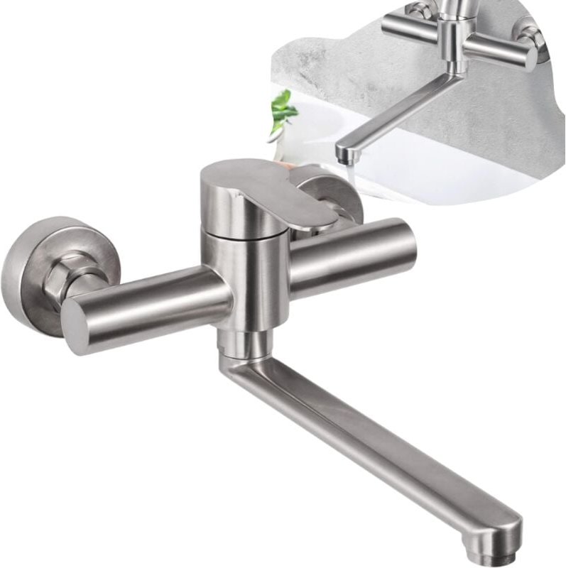 Küchenarmatur zur Wandmontage, 360° schwenkbarer Küchenspülenhahn, Warm- und Kaltwasser, verstellbare Befestigungslöcher...