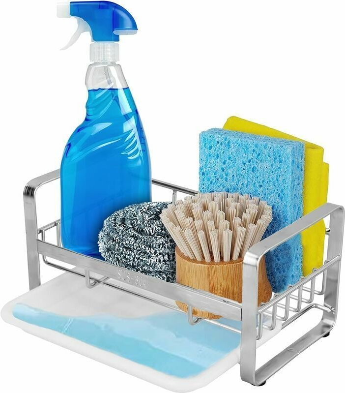 Schwammhalter für die Küchenspüle, Spülbecken-Organizer, Schwammhalter für die Küchenspüle mit Abtropfschale, Edelstahl-...