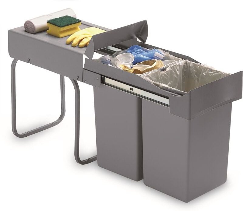 Victory - Einbau-Abfallsammler Double-Man 28 Liter in Alugrau Teilauszug