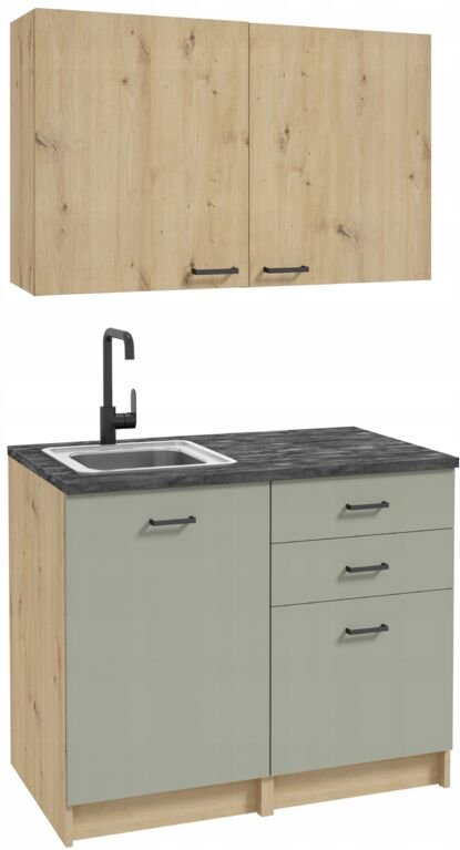 STAMAR Küchenmöbel Set - 100x60 cm - Eiche Artisan/Grün - Elegant und Modern - Praktische Aufbewahrung