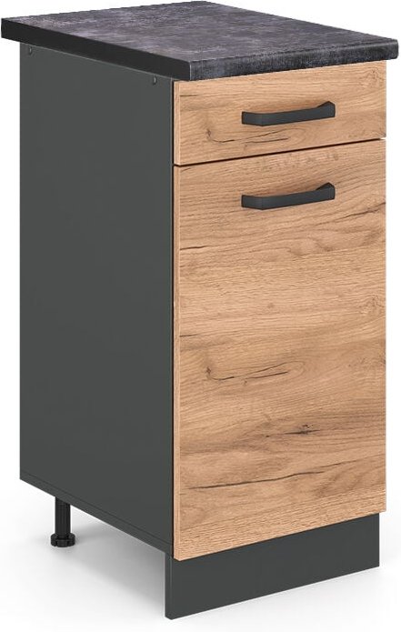 Küchenunterschrank R-Line, Goldkraft Eiche, 40 cm , AP Anthrazit, Vicco