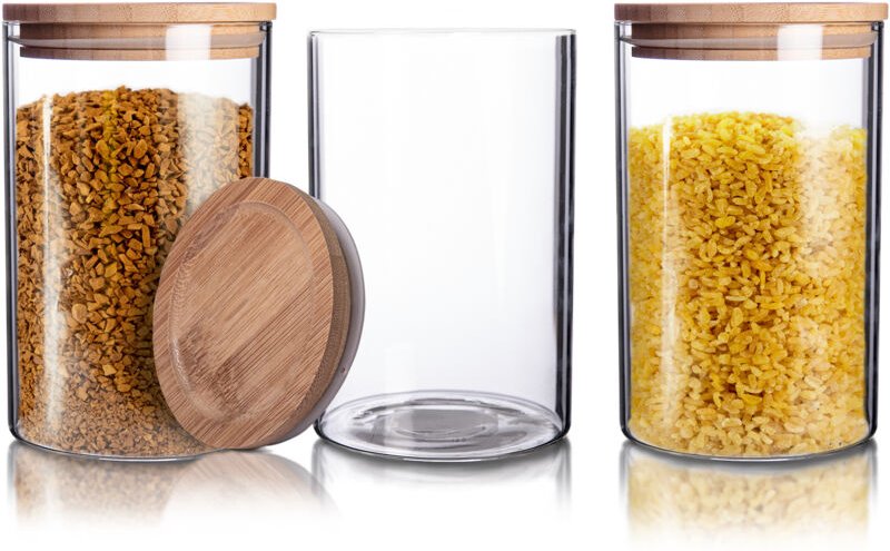 BigDean 3er Set Vorratsgläser 1,1L mit Bambus-Deckel - 10 x 17 cm - Vorratsgläser zur Aufbewahrung von Tee & Gewürzen - ...