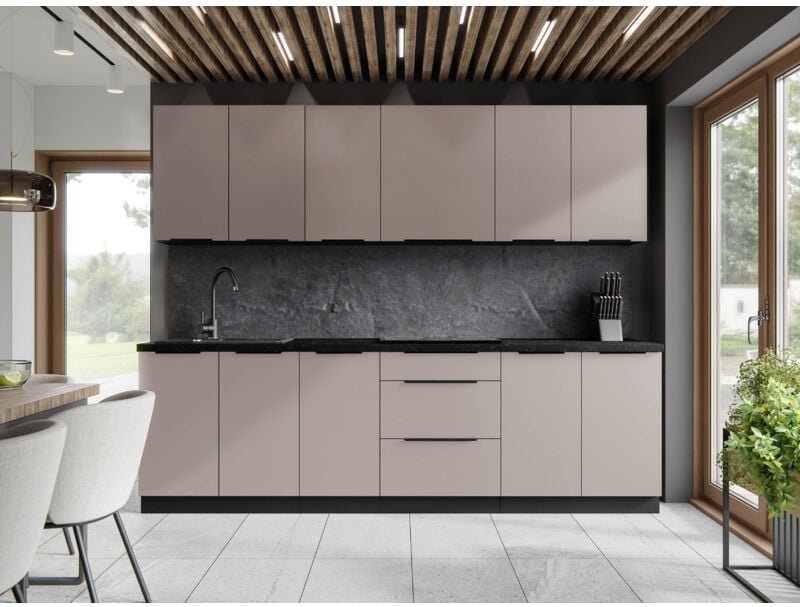 Kuchenmöbel-Set Lynette Einbau-Küche 260 cm Küchenzeile unten/oben Kaschmir - Furnix