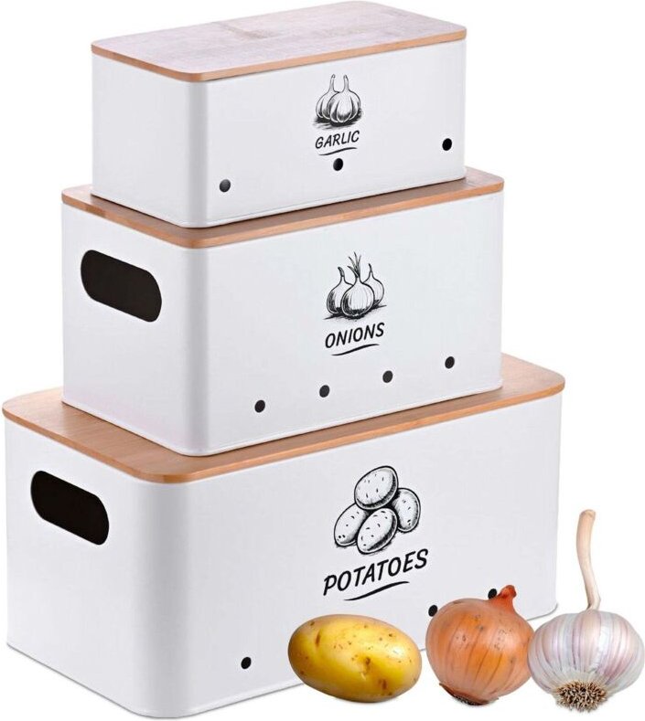 Küchenaufbewahrungsbox-Set, 3-teilig, mit Bambusdeckeln